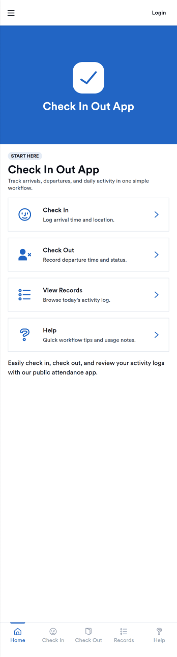 Check In Out App Template
