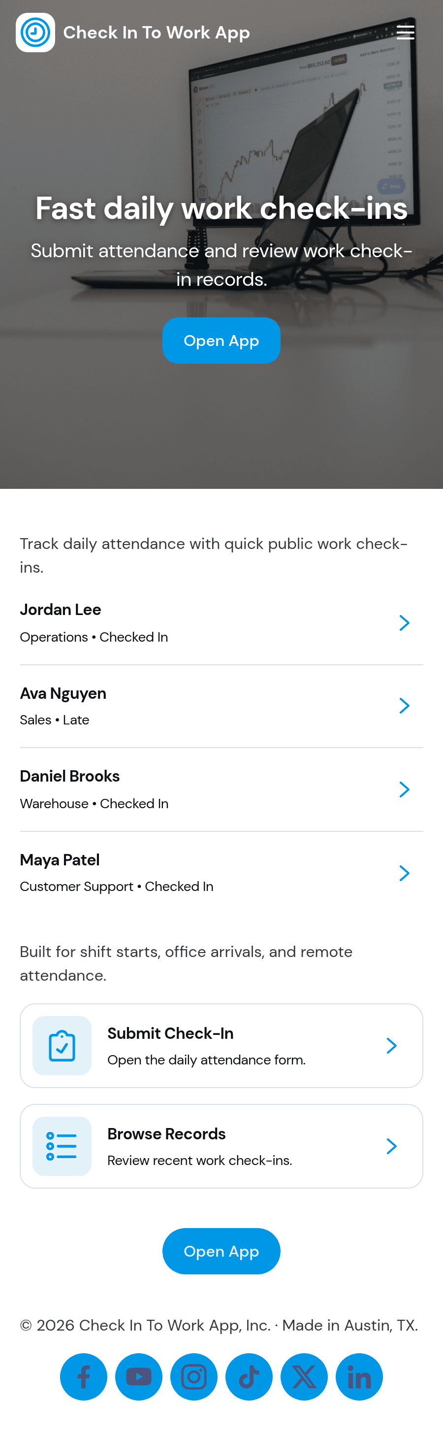 Check In to Work App Template | Jotform
