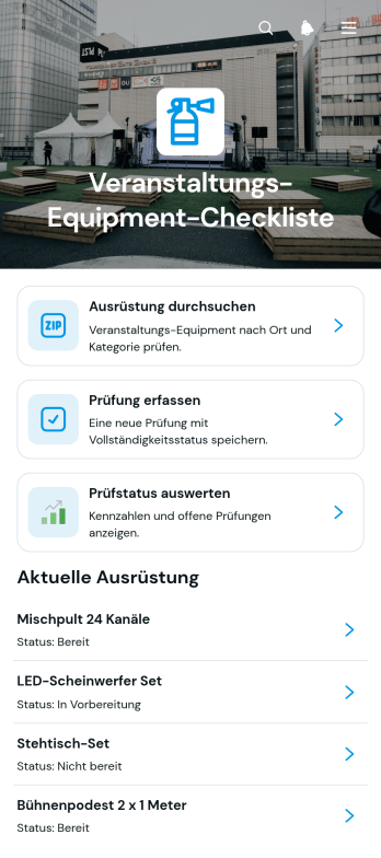 Checklisten-App für Veranstaltungsausrüstung