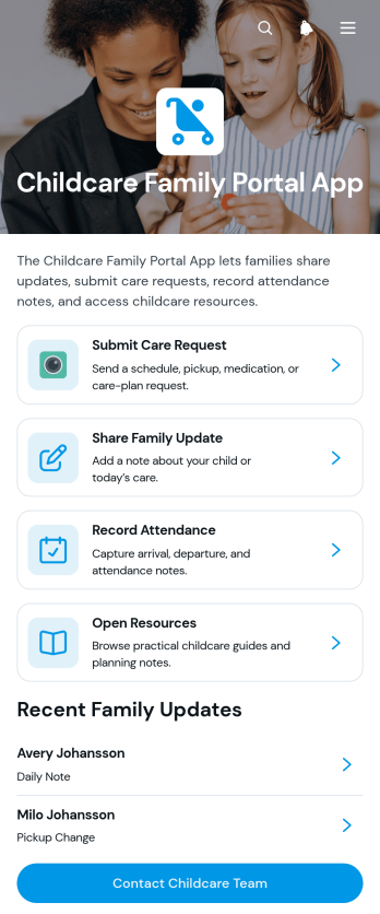 Childcare Family Portal App Template