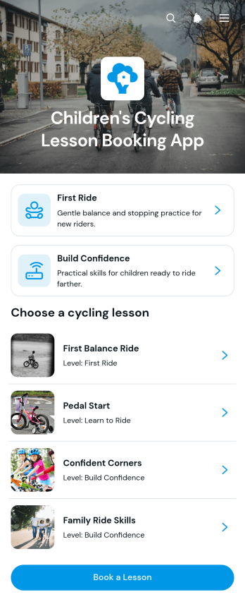 Children's Cycling Lesson Booking App Template