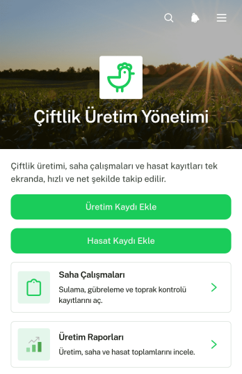 Çiftlik Üretim Yönetimi Uygulama Șablonu