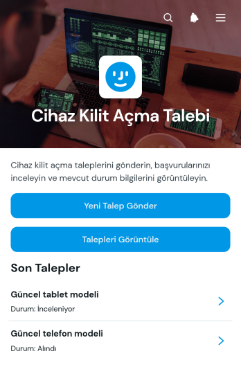 Cihaz Kilidi Açma Talebi Uygulama Șablonu