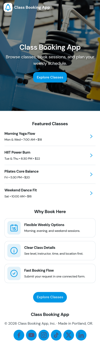 Class Booking App Template
