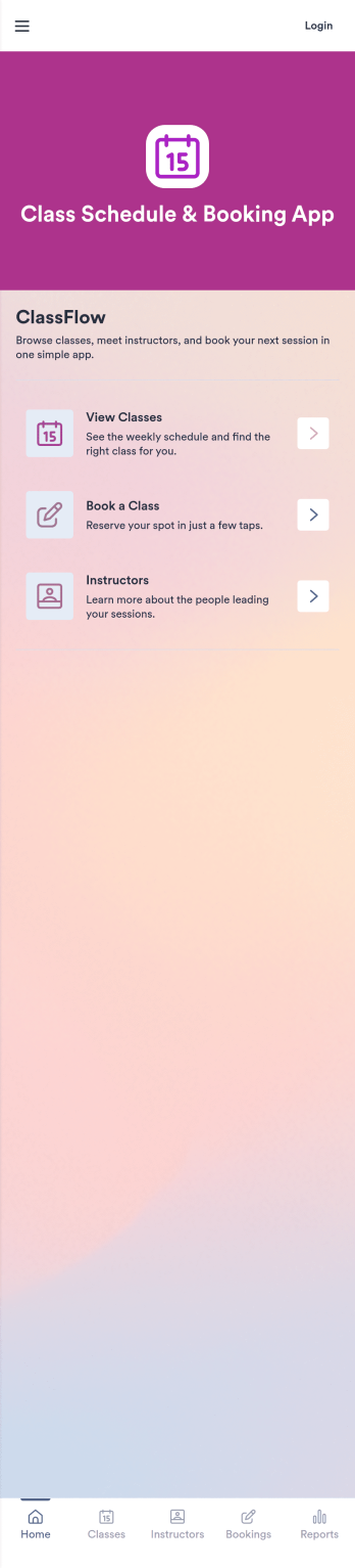 Class Schedule & Booking App Template
