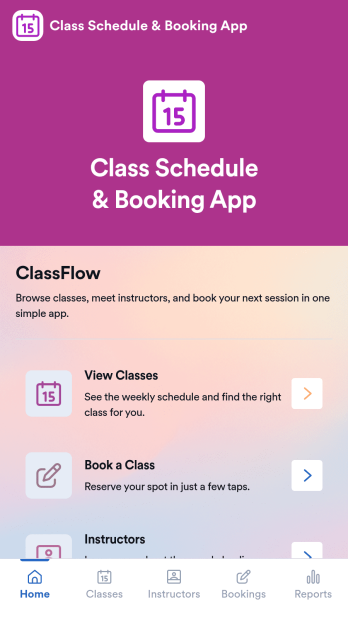 Class Schedule & Booking App Template