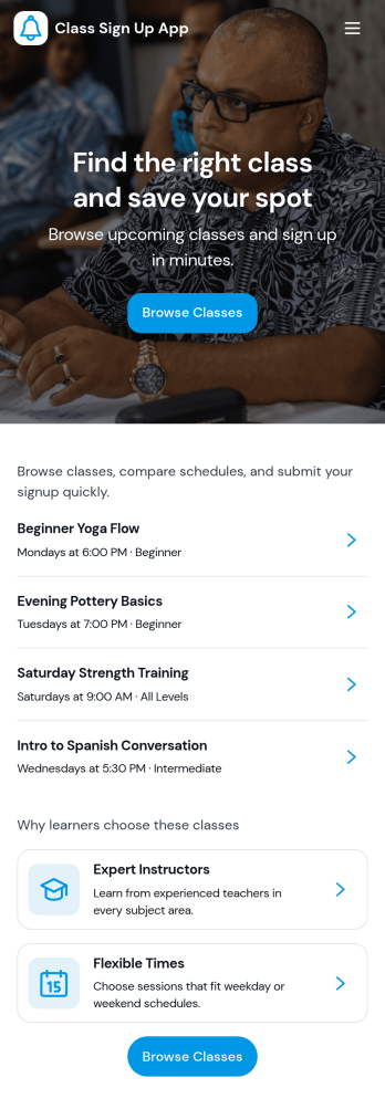 Class Sign Up App Template