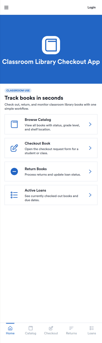 Classroom Library Checkout App Template