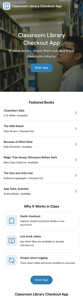 Classroom Library Checkout App Template