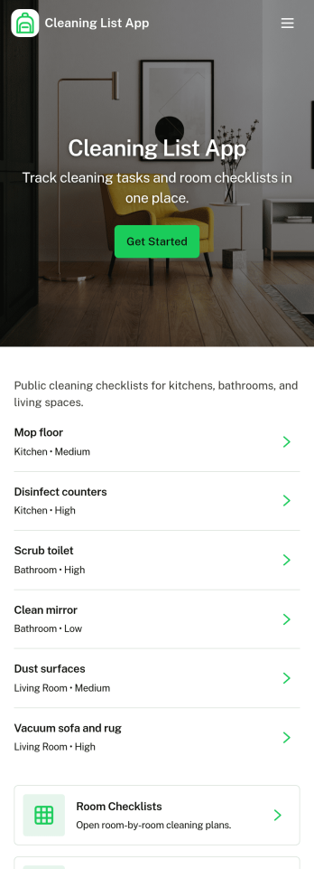 Cleaning List App Template