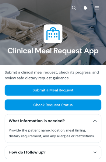 Clinical Meal Request App Template