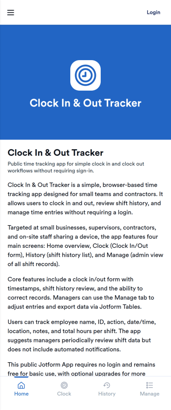 Clock In & Out Tracker App Template