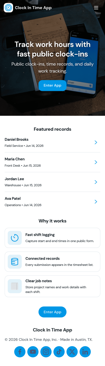Clock In Time App Template