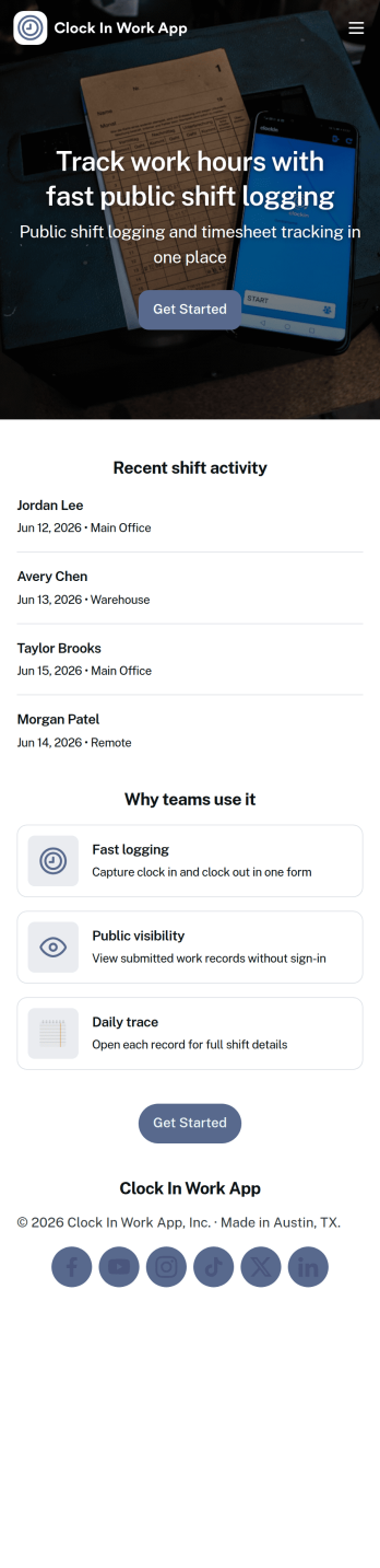Clock in Work App Template