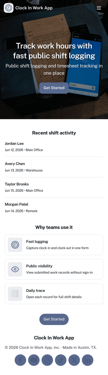 Clock in Work App Template