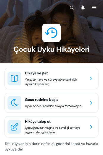Çocuklar için Uyku Hikâyesi Uygulama Șablonu