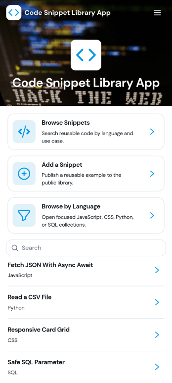 Code Snippet Library App Template