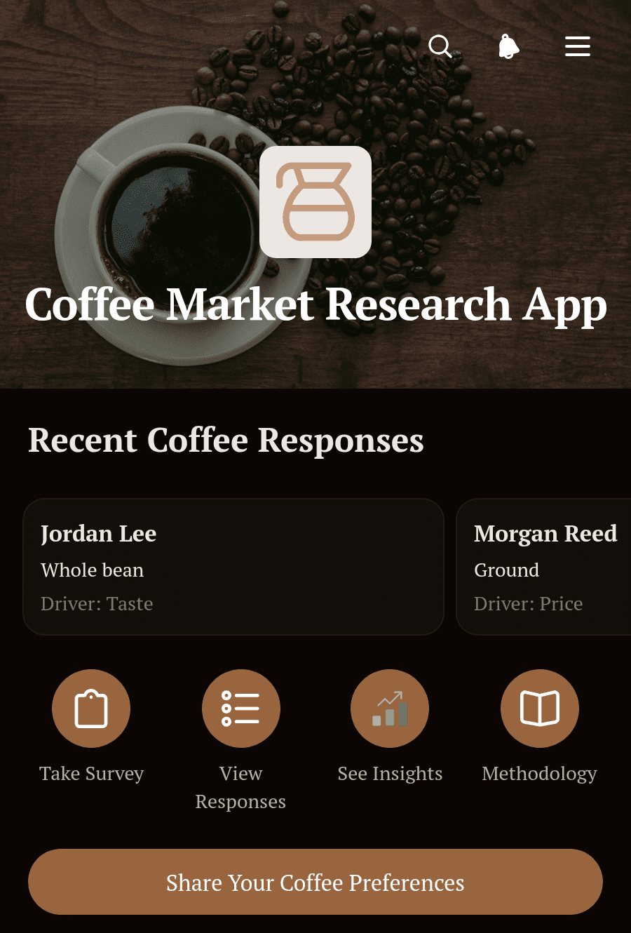 Coffee Market Research App Template | Jotform