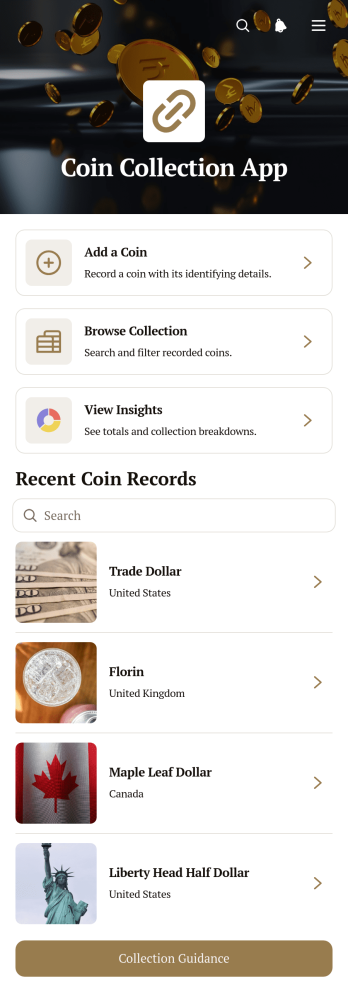 Coin Collection App Template