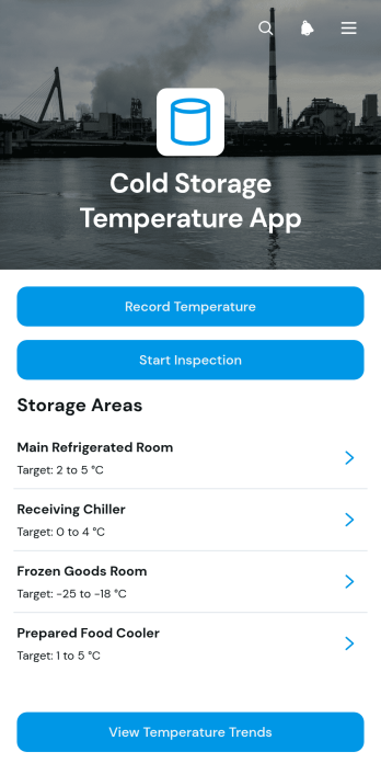 Cold Storage Temperature App Template