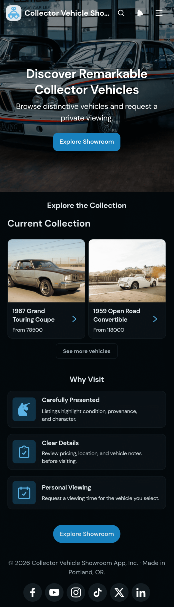 Collector Vehicle Showroom App Template