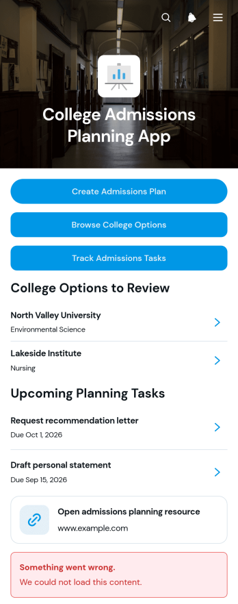 College Admissions Planning App Template