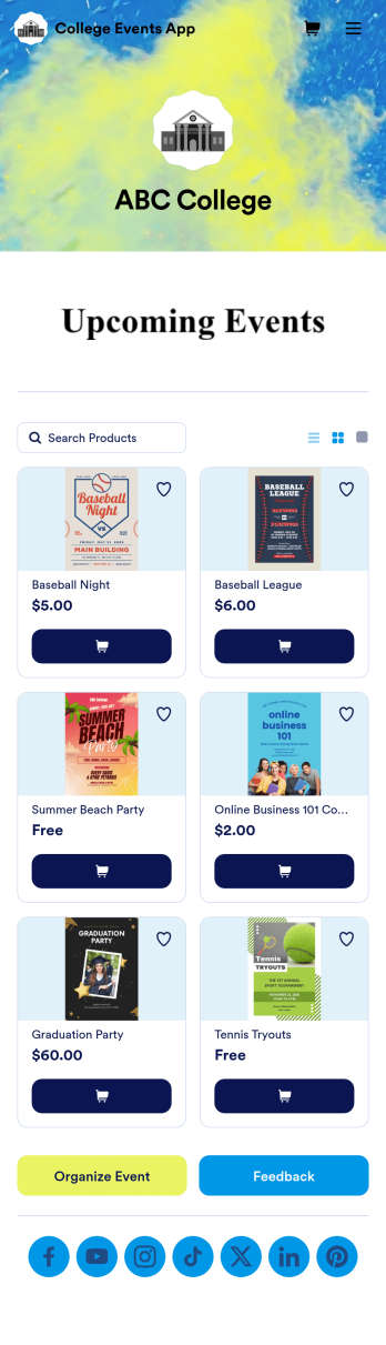 College Events App Template