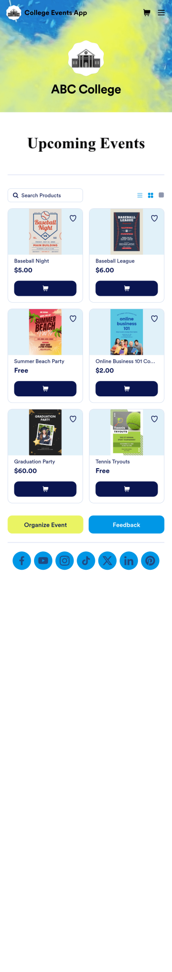 Custom College Events App
