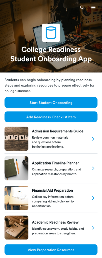 College Readiness Student Onboarding App Template