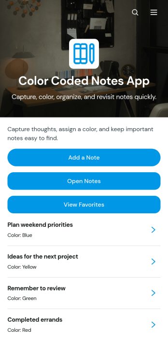 Color Coded Notes App Template