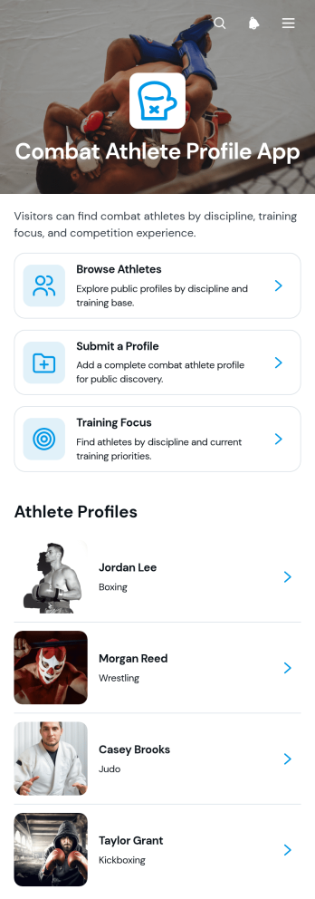 Combat Athlete Profile App Template