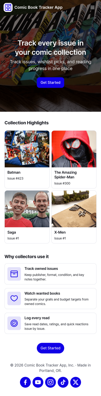 Comic Book Tracker App Template