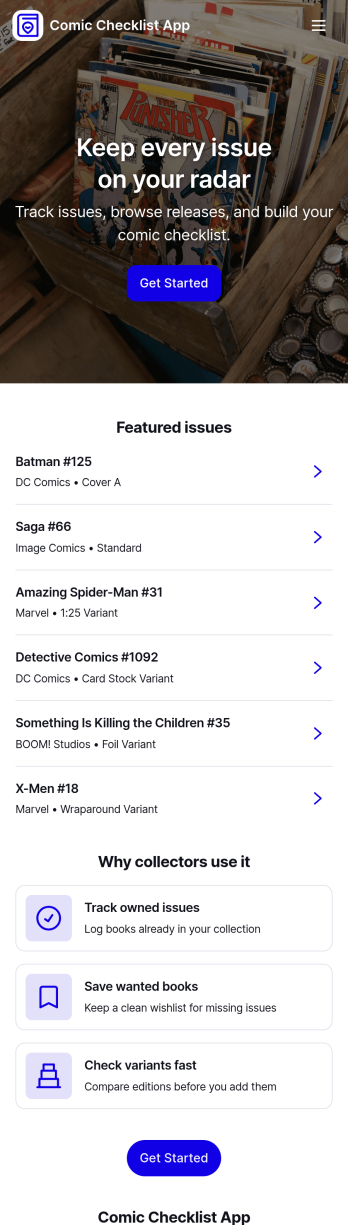Comic Checklist App Template
