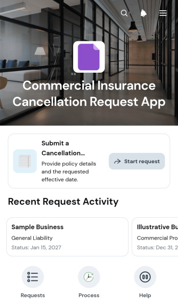 Commercial Insurance Cancellation Request App Template