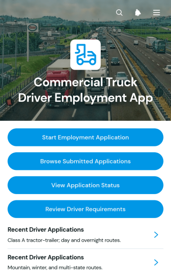 Commercial Truck Driver Employment App Template
