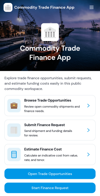 Commodity Trade Finance App Template