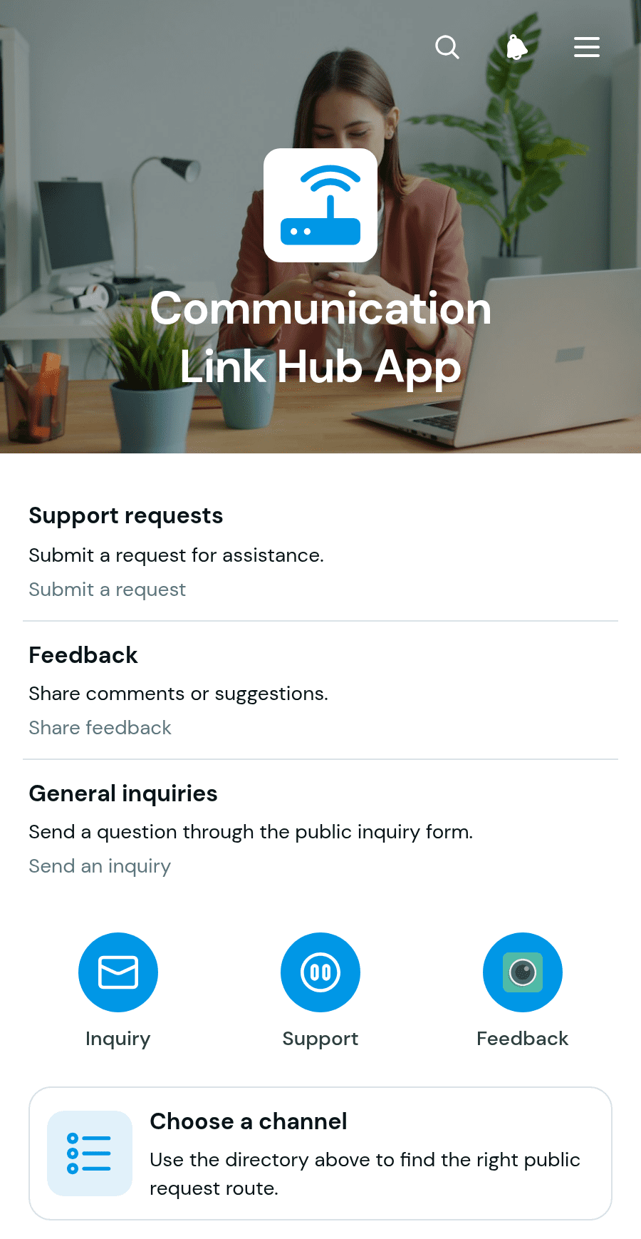 Communication Link Hub App Template | Jotform