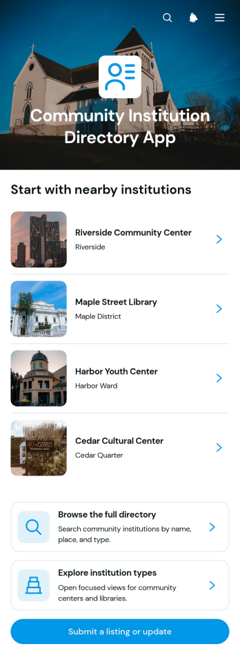 Community Institution Directory App Template