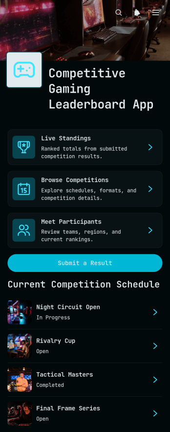 Competitive Gaming Leaderboard App Template