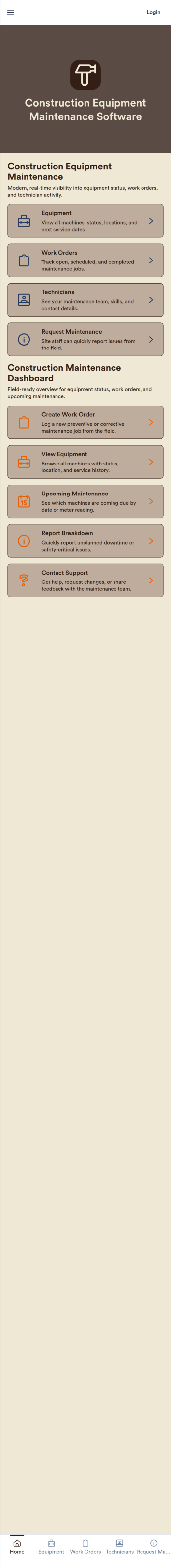 Construction Equipment Maintenance Software App Template