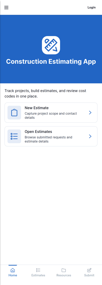 Construction Estimating App Template