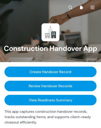 Construction Handover App Template