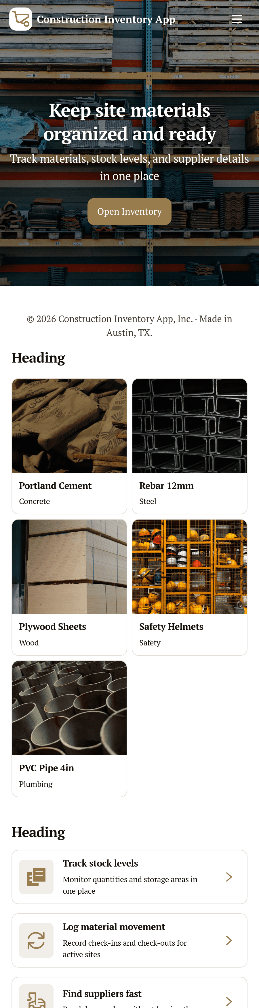 Construction Inventory App Template | Jotform