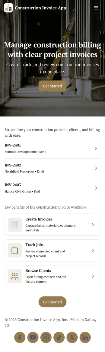 Construction Invoice App Template