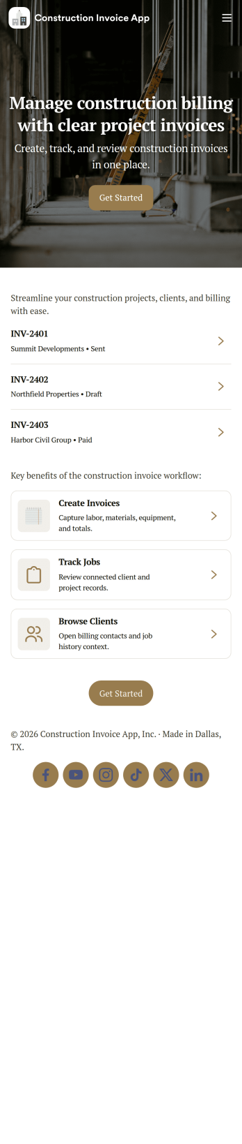 Construction Invoice App Template