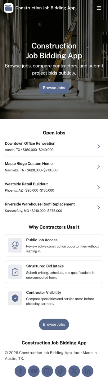 Construction Job Bidding App Template