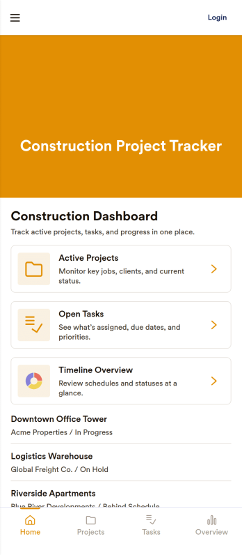 Construction Project Tracker App Template