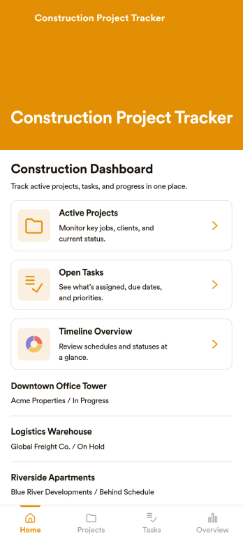 Construction Project Tracker App Template