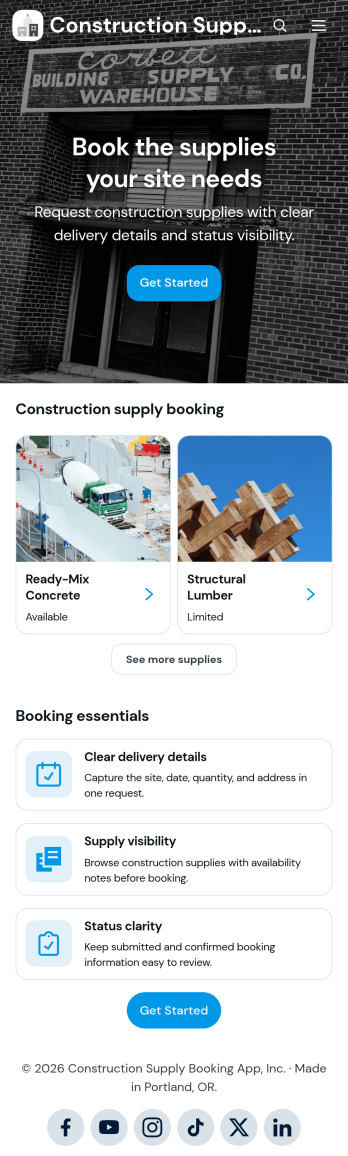 Construction Supply Booking App Template