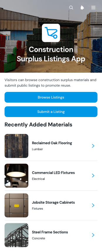 Construction Surplus Listings App Template